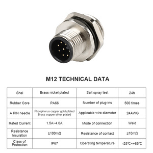 Công Nghiệp Cấp M12 Vỏ Kim Loại Hàng Không Kết Nối 2/3/4/5/6/8/12 Pin-Không Thấm Nước Nam Nữ Phía Trước Trở Lại Gắn Kết Ổ Cắm - Product Image 2