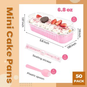 200ml/6.8oz 150ml Mini Loaf Pans with Plastic Lids Rectangular Aluminum <b>Foil</b> Baking Pans PET Recyclable <b>Containers</b> Food Grade - Product Image 3