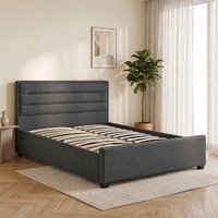 Lit Moderne Confortable et Doux, Design Intelligent, Cadre de Lit King/Queen avec Sommier, Revêtement en Lin, Panneau en Mélaminé de Pin Durable, Assemblage Complet