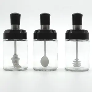 Vaso di vetro contenitori per spezie condimento sale condimento bottiglia di stoccaggio con cucchiaio/spazzola per olio/mestolo di miele