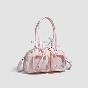 Tas Selempang Wanita Model Bantal PU dengan Ritsleting dan Hiasan Pita, Ukuran Sedang, Gaya 2D, Cocok untuk Membawa Makanan, Musim Semi 2025 - Product Image 4