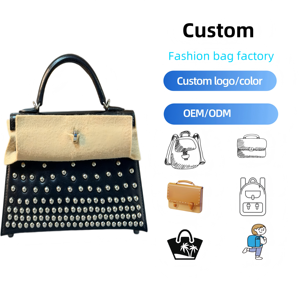 Professional 100% <strong>Handmade</strong> Box Calf Studded Small Purse Luxury Genuine Leather Mini Bag Traditional Saddle Stitched Handbags - Product Image 1