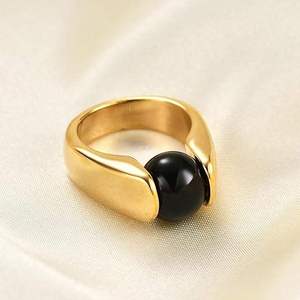 Bague de bijouterie fantaisie pour femmes, bague en acier inoxydable, bijoux plaqués or, bague de fiançailles ovale en zircon - Product Image 2