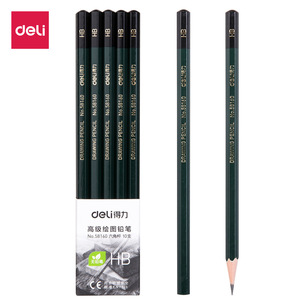 Deli Drawing Pencil No.58160 HB 10Pcs Green Plastic Hexagonal Office School Use - Product Image 1