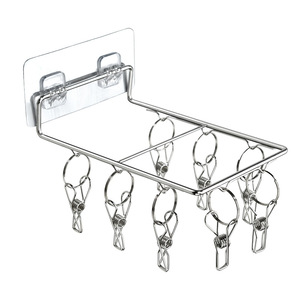 Wall Mounted Sock Drying Rack With 8 Clips Rectangle Clothes Hanger For Tie Underwear Drying Rack - Product Image 1