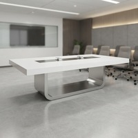 Table de conférence personnalisée de 8 pieds, petite, moderne, en Corian blanc, pour petit bureau