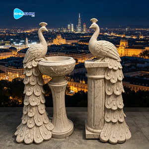 Escultura de Pavo Real de Mármol Natural de Lujo para Jardín con Pedestal Decorativo y Otros Elementos Decorativos de Mármol Natural de Lujo - Product Image 2