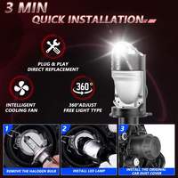 Phare LED DEAO Factory M03 H4 à faisceau haut/bas pour moto et voiture, température de couleur 6000K, 12000 lumens, projecteur laser