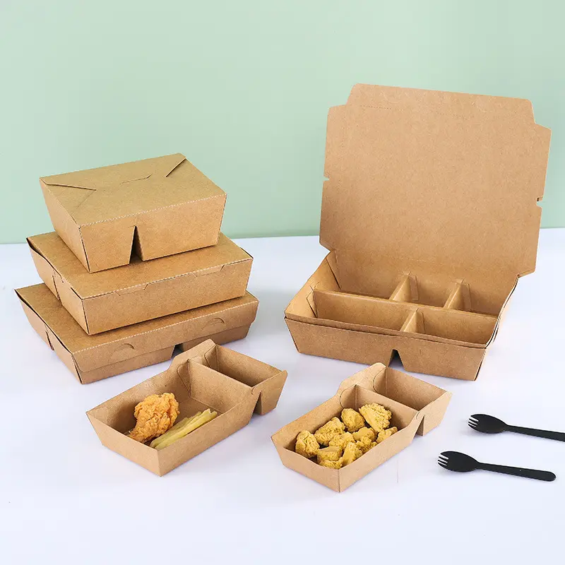 Hot Sale Disposable Kraft Paper Packaging Fast Food Takeout To Go Hamburger Hot Dog Fried Chicken Food Box