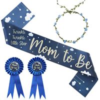 Set Hadiah Pesta Pengungkapan Jenis Kelamin Bayi Twinkle: Bros Ibu Hamil & Ayah Hamil Warna Navy, Sabuk, Sash, dan Bando Rambut