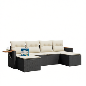 Ensemble de canapés de jardin en rotin PE noir avec accoudoirs réglables, mobilier d'extérieur au design contemporain - Product Image 1