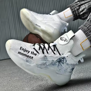 Chaussures de sport montantes à lacets lumineuses style basketball pour hommes, bottes en ciment solide à embout sécurisé pour jeunes, chaussures de sport de milieu de gamme - Product Image 4