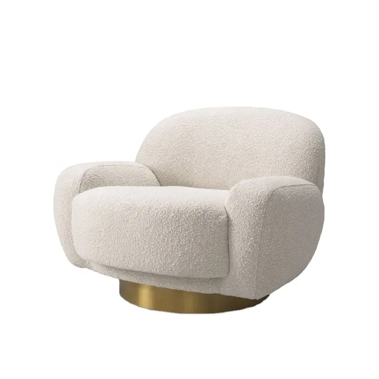 New arrivals Modern living room Boucle Swivel Accent chair with Brushed brass base DF-22006.