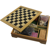 Ensemble de jeux de société classiques en bois massif 7-en-1 de luxe comprenant des jeux d'échecs Backgammon Dominos Checkers Dice Cribbage Card Games