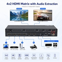 Matrice HDMI 4x2 4K60Hz avec extraction audio, ARC et réducteur de résolution 4K vers 1080P, prend en charge la télécommande IR
