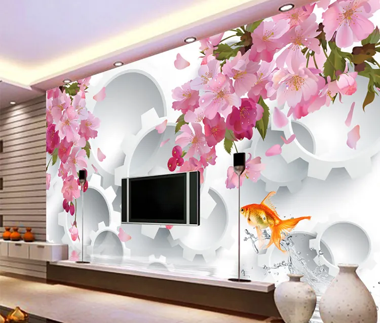 Lüks vites duvar kağıdı şeftali çiçek duvar kağıdı kabartmalı ev dekorasyon 3d duvar kağıdı