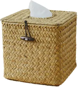 Raincol Morava Square Seagrass Facial Tissue Box Decorative Woven Paper Holder Napkin Dispenser