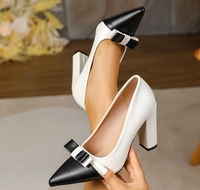 Escarpins à bout pointu et talon carré colorblock pour femme, grande taille, en PU, talons hauts de travail, EU 40-43