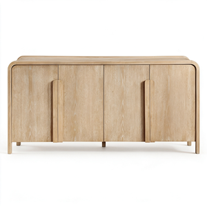 <span class=keywords><strong>Buffet</strong></span> minimaliste Japandi en bois massif avec 4 portes, coins arrondis, armoire de rangement en chêne, meubles pour salle à manger et salon - Product Image 2