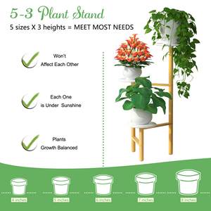 Support à plantes personnalisable à trois niveaux, étagère verticale intérieure/extérieure, présentoir en bambou suspendu. - Product Image 4