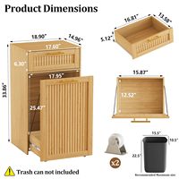 Poubelle rectangulaire en bois cannelé coulissante de 13 gallons, support de poubelle de cuisine sur pied, design anti-animaux domestiques 14.96x18.9x33.86