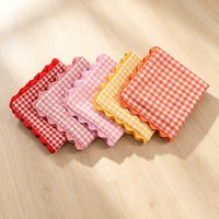 Housse de coussin à broderie unique, bordure festonnée en ric-rac, motif écossais, style européen, en gingham teint en fil, pour la décoration de canapé et de la maison