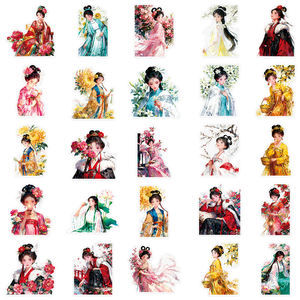 50 Piezas de Pegatinas de Alta Calidad con Ilustraciones de Doncellas de Estilo Antiguo Chino, Temática de los Doce Espíritus Florales, Ideales para Fundas de Teléfono. - Product Image 4