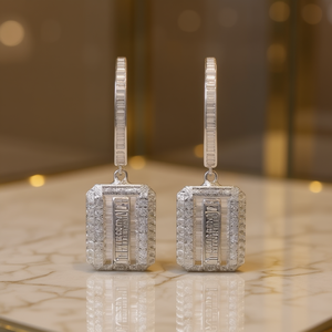 Orecchini a Cerchio in Oro Bianco con Diamanti, Argento 925, Taglio Baguette, Design Geometrico, Gioielli di Lusso per Matrimonio - Product Image 2