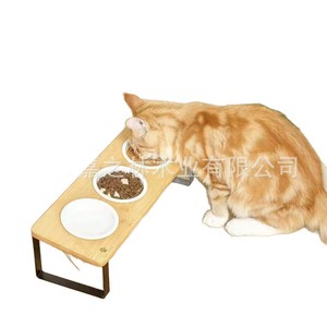 Support surélevé pour gamelles de chat en bambou, couleur naturelle, pour intérieur - Product Image 1