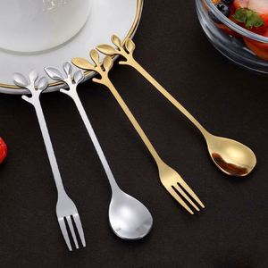 Unique Creative Tableware Stainless Steel Leaf Spoon Coffee Spoon Dessert Fork Spoon Set - Product Image 5