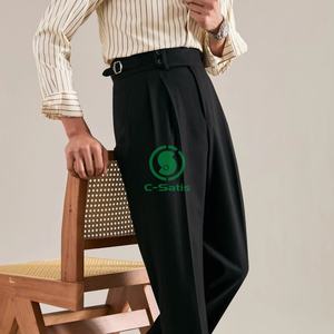 Pantalons de costume pour homme, style Napolitain, personnalisés, pour l'hiver, taille haute avec boucle, coupe droite et ajustée, formel, décontracté, pour affaires - Product Image 1