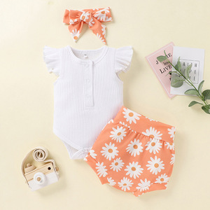 Conjuntos de 3 Piezas de Ropa para Bebé, Body Blanco Liso, Diseño de Traje Baba, para Niños Pequeños - Product Image 1