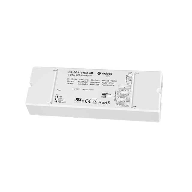 SR-ZG9101EA-5C Zigbee 3.0 4 in 1 LED Controller 5CH 8A 12-48V DIM CCT RGBW RGB+CCT Touchlink Green Power