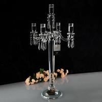 Candélabre à 5 bras en cristal avec chandelier en verre ondulé et gouttes de cristal suspendues, décoration de table de luxe pour mariage, banquet, hôtel