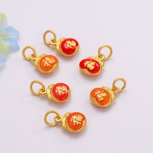 Pendentif porte-bonheur en émail doré avec motif Fu pour bijoux DIY, accessoire cadeau unisexe - Product Image 4