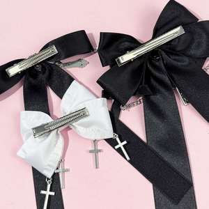 Dark Gothic Lolita Style Women's Hair <b>Clip</b> Sweet Cool Lace Cross <b>Bow</b> Accessory for Personalized Headwear - Product Image 3