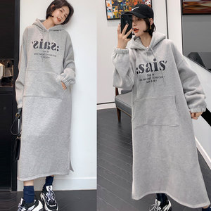 Women Custom Grey Sweatshirt <strong>Long</strong> <strong>Hoodie</strong> Dress Casual Fleece <strong>Long</strong> Sleeve Hooded Knee Length <strong>Hoodies</strong> - Product Image 4