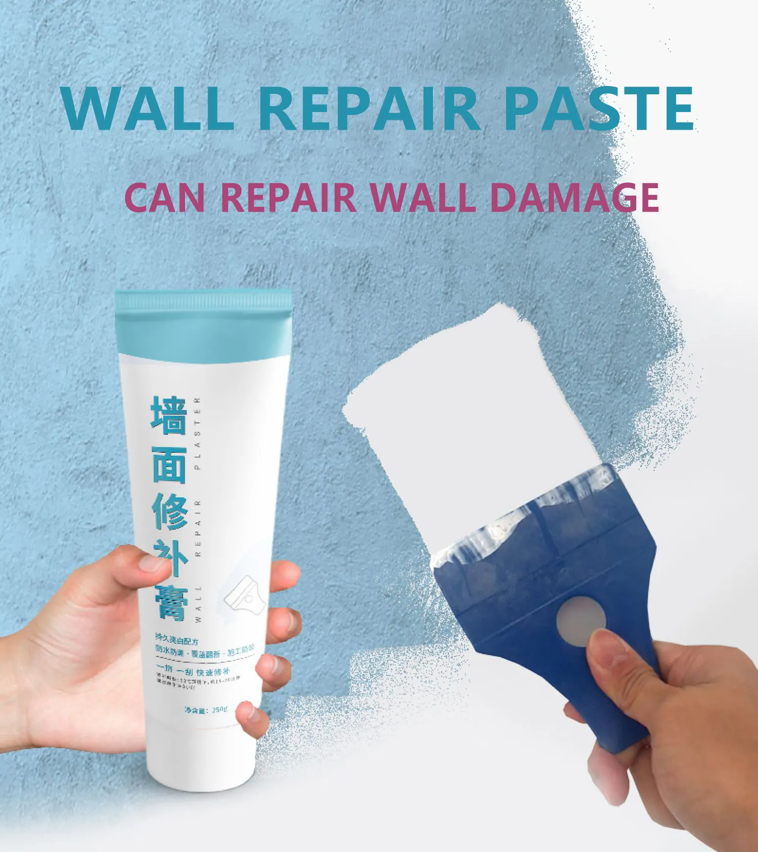 Alçıpan tamir beyaz duvar tamir maddesi onarım macunu, hızlı ve kolay çözüm doldurmak için delikli duvar yüzeyi
