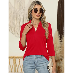 Chemise décontractée de travail pour femmes, col en V, manches 3/4, coupe ample, haut de travail de bureau, logo personnalisé OEM - Product Image 3
