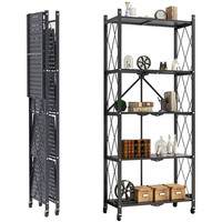 Supports de stockage à roulettes en métal de grande capacité multicouche au sol pliables à plusieurs niveaux pour une utilisation domestique