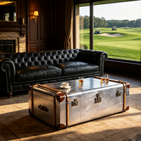 Table basse de salon sur mesure en forme de coffre vintage Spitfire, en aluminium riveté, avec tiroirs de rangement
