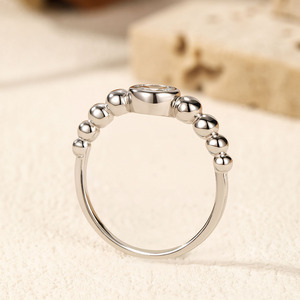 S925 Silver Round Diamond Minimalist Beaded <b>CZ</b> <b>Ring</b> Bezel Setting Ball Pattern Classic Engagement Band For Women - Product Image 4