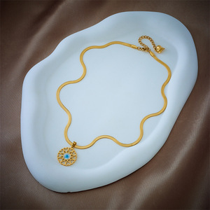 Fashion Pendant <b>Necklace</b> Gold Flower Shape Evil Eye Bezel Setting Stainless Steel Gift Jewelry - Product Image 3