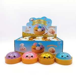 En stock, Jouet promotionnel coloré et mignon, anti-stress souple en forme de boulette vapeur à paillettes avec visage souriant et cuiseur vapeur - Product Image 1