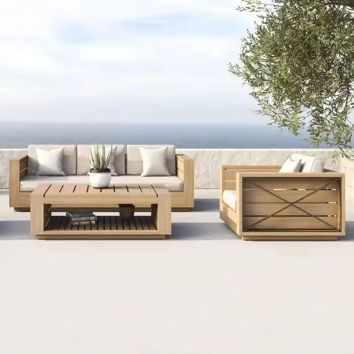 Nordico di fascia alta di lusso Set di mobili per esterni in Teak Set di divani mobili casa Villa Patio Hotel divano ad angolo da giardino