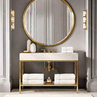 Meuble-lavabo rectangulaire moderne en marbre naturel et acier inoxydable de 48 à 72 pouces pour hôtel, à poser au sol, avec lavabo intégré