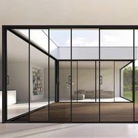 Porte coulissante en verre à ferme structure fine et fermeture douce, pour intérieur de maison, salon, chambre, cuisine, salle à manger, balcon, minimaliste, coupe-vent