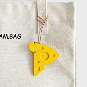 QY Handmade Genuine Leather Cheese Keychain Cute <b>Bag</b> Charm Car <b>Key</b> <b>Ring</b> Pendant Gift Accessories for Women - Product Image 3