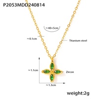Parures de bijoux tendance 4 couleurs Parures de colliers en acier inoxydable plaqué or 18 ct avec trèfle et bagues ajustables pour femmes