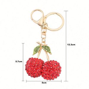 Creative Cute Fruit Shape Metal Keychain Rhinestone Cherry Charm Waterproof Hard-Wearing Birthday Gift Souvenir - Product Image 4